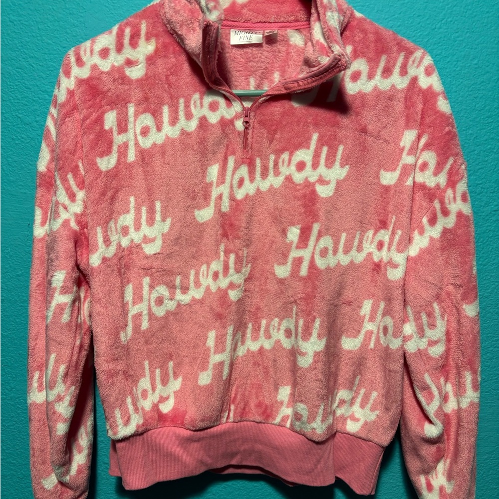 Mighty Fine Pink Fleece Hoodie “Howdy” size XS. Brand New Without Tag.